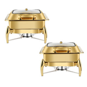 SOGA 2X Gold Plated Stainless Steel Square Chafing Dish Tray Buffet Cater Food Warmer Chafer with Top Lid, Furniture, Kitchen & Dining Room Furniture, Buffets, Sideboards & Kitchen Islands, , ,  - NZ DEPOT 1