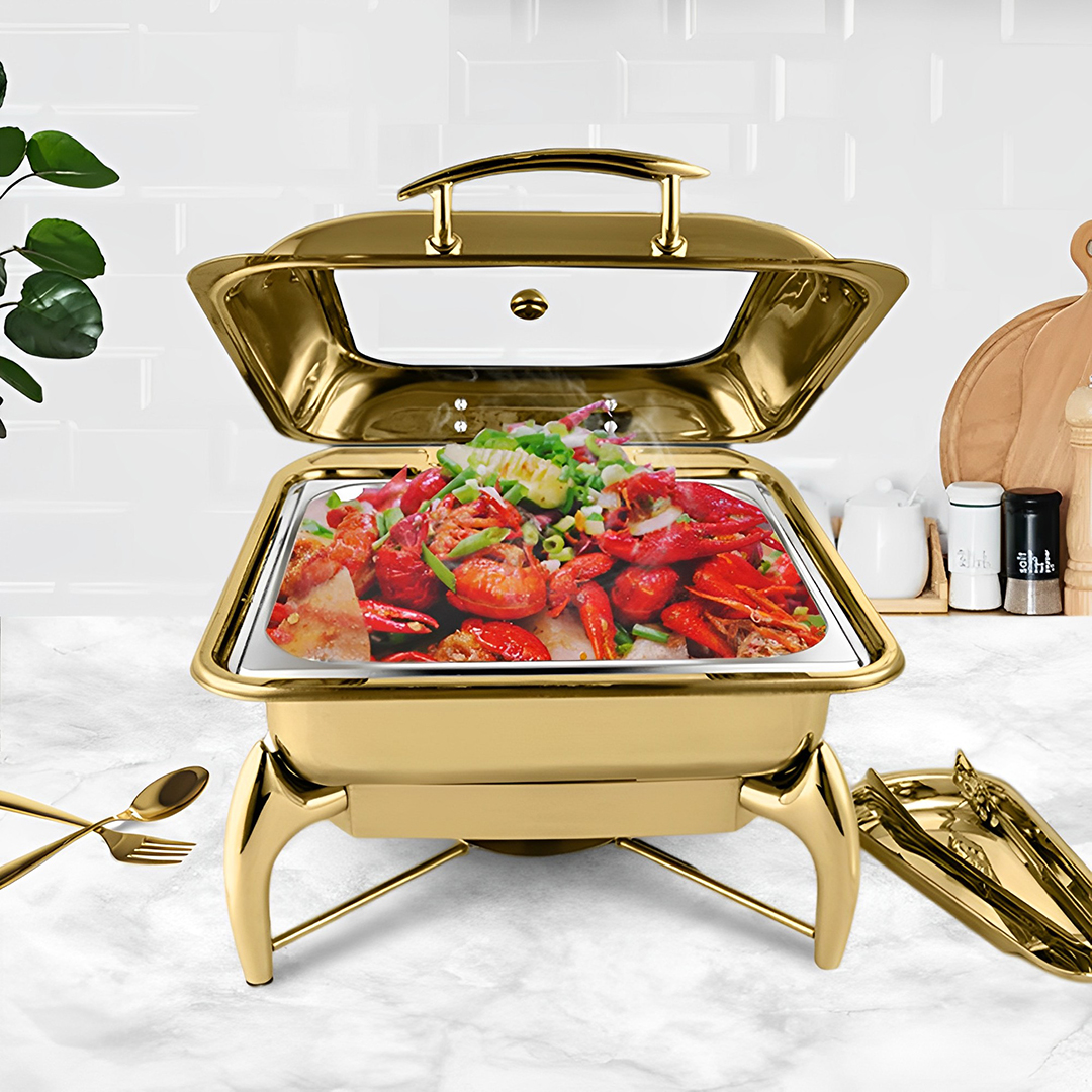 Soga 2X Gold Plated Stainless Steel Square Chafing Dish Tray Buffet Cater Food Warmer Chafer With Top Lid, Furniture, Kitchen &Amp; Dining Room Furniture, Buffets, Sideboards &Amp; Kitchen Islands, , ,  - Nz Depot 5