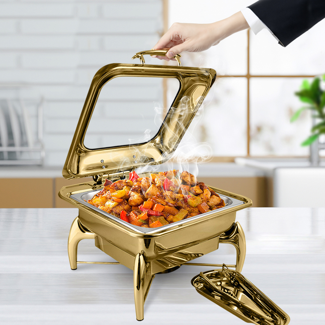 Soga 2X Gold Plated Stainless Steel Square Chafing Dish Tray Buffet Cater Food Warmer Chafer With Top Lid, Furniture, Kitchen &Amp; Dining Room Furniture, Buffets, Sideboards &Amp; Kitchen Islands, , ,  - Nz Depot 6