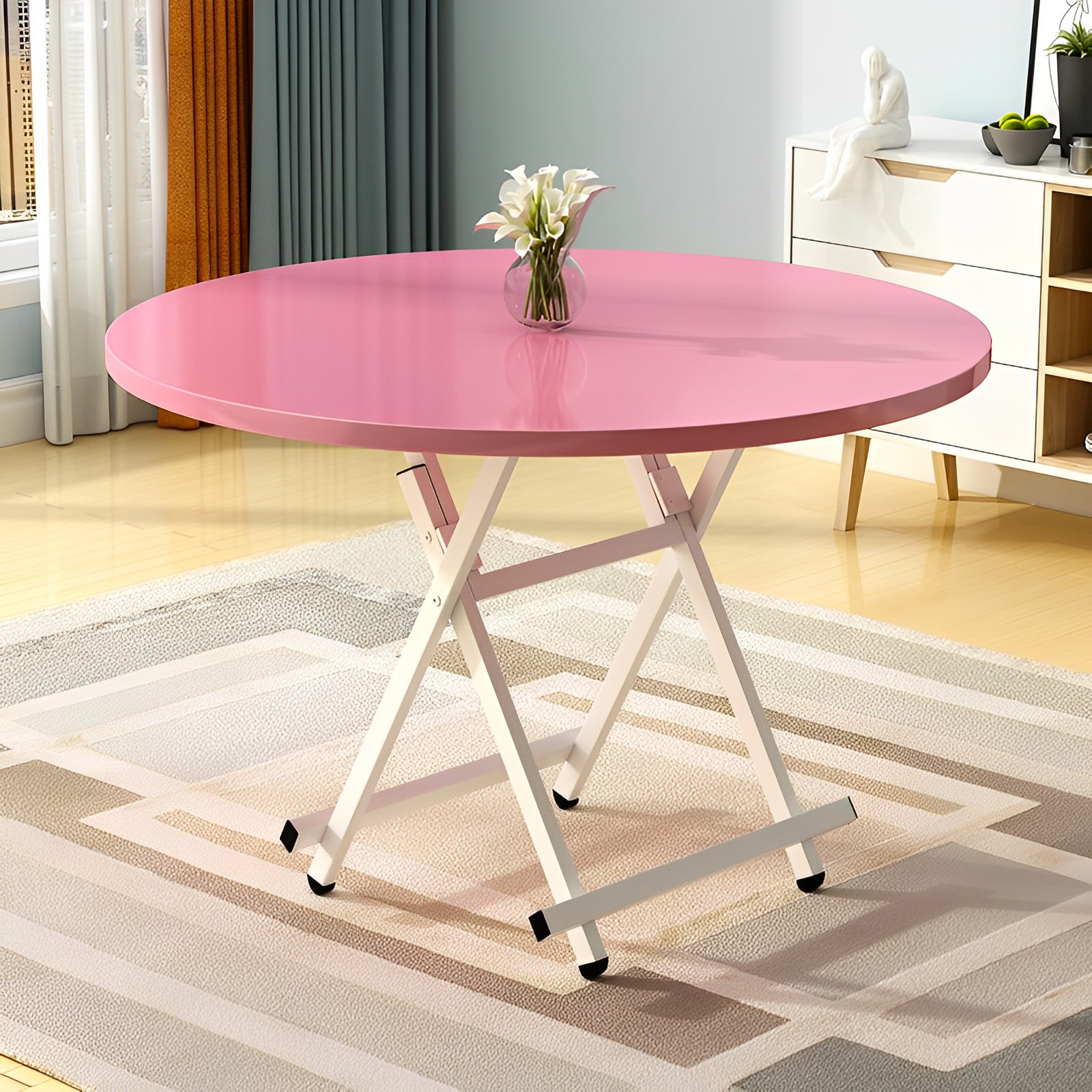 Soga 2X Pink Dining Table Portable Round Surface Space Saving Folding Desk Home Decor, Furniture, Living Room Furniture, Tables, , ,  - Nz Depot 7