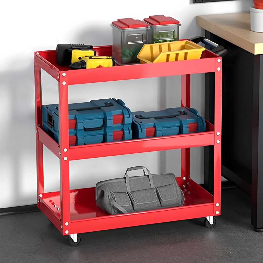 SOGA 3 Tier Tool Storage Cart Portable Service Utility Heavy Duty Mobile Trolley Red, Garden, Tools & Hardware, Garage Storage & Organisation, Tool Organisers, , ,  - NZ DEPOT 2