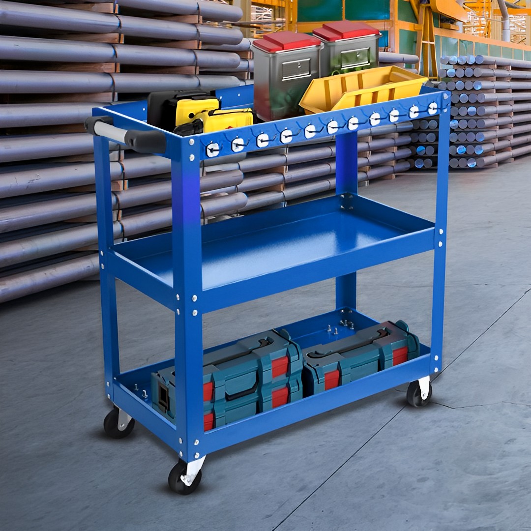 SOGA 3 Tier Tool Storage Cart Portable Service Utility Heavy Duty Mobile Trolley with Hooks Blue, Garden, Tools & Hardware, Garage Storage & Organisation, Tool Organisers, , ,  - NZ DEPOT 3