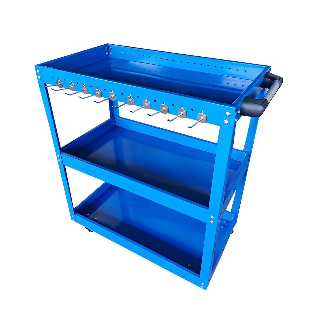 SOGA 3 Tier Tool Storage Cart Portable Service Utility Heavy Duty Mobile Trolley with Hooks Blue, Garden, Tools & Hardware, Garage Storage & Organisation, Tool Organisers, , ,  - NZ DEPOT 1