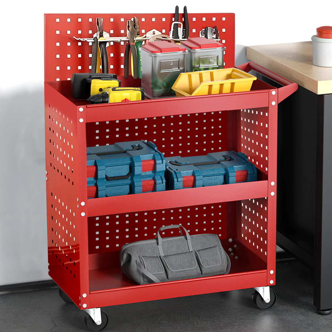 SOGA 3 Tier Tool Storage Cart Portable Service Utility Heavy Duty Mobile Trolley with Porous Side Panels, Garden, Tools & Hardware, Garage Storage & Organisation, Tool Organisers, , ,  - NZ DEPOT 3