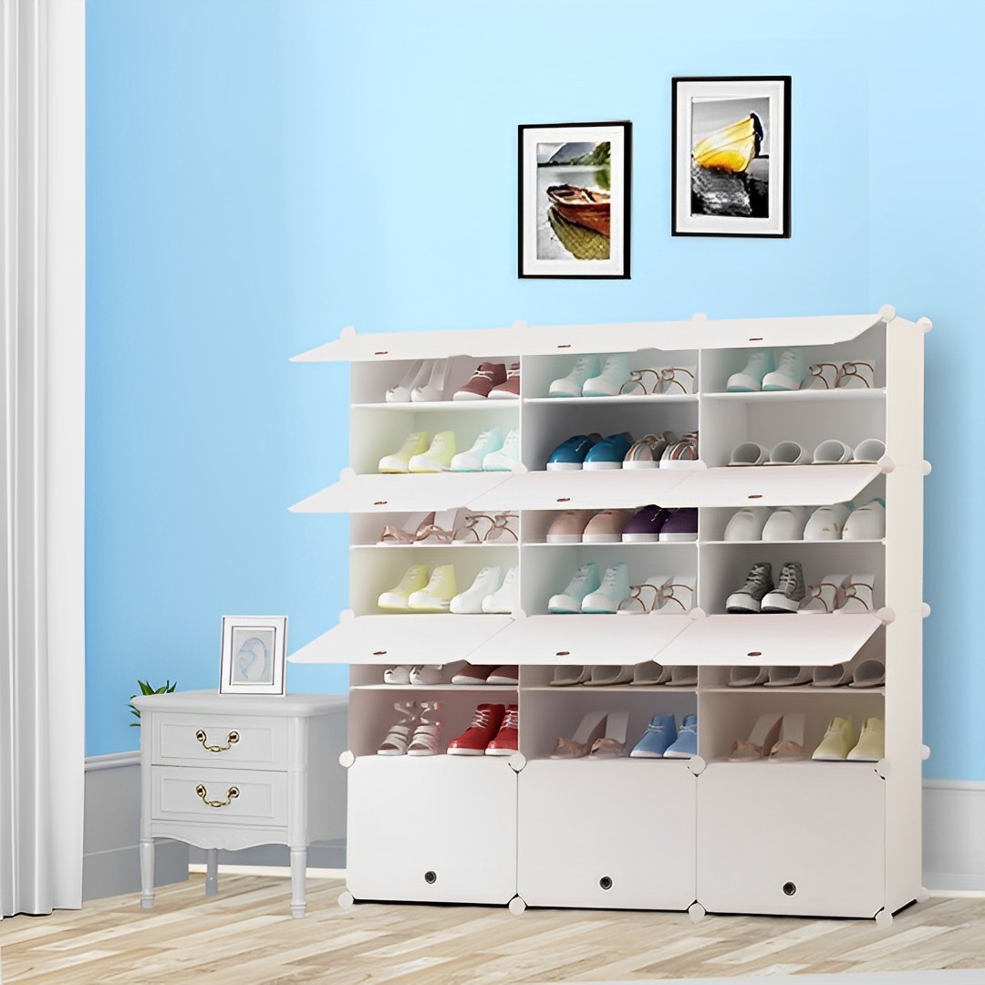 Soga 7 Tier 3 Column White Shoe Rack Organizer Sneaker Footwear Storage Stackable Stand Cabinet Portable Wardrobe With Cover, Furniture, Storage &Amp; Shelving, Shoe Storage, , ,  - Nz Depot 5