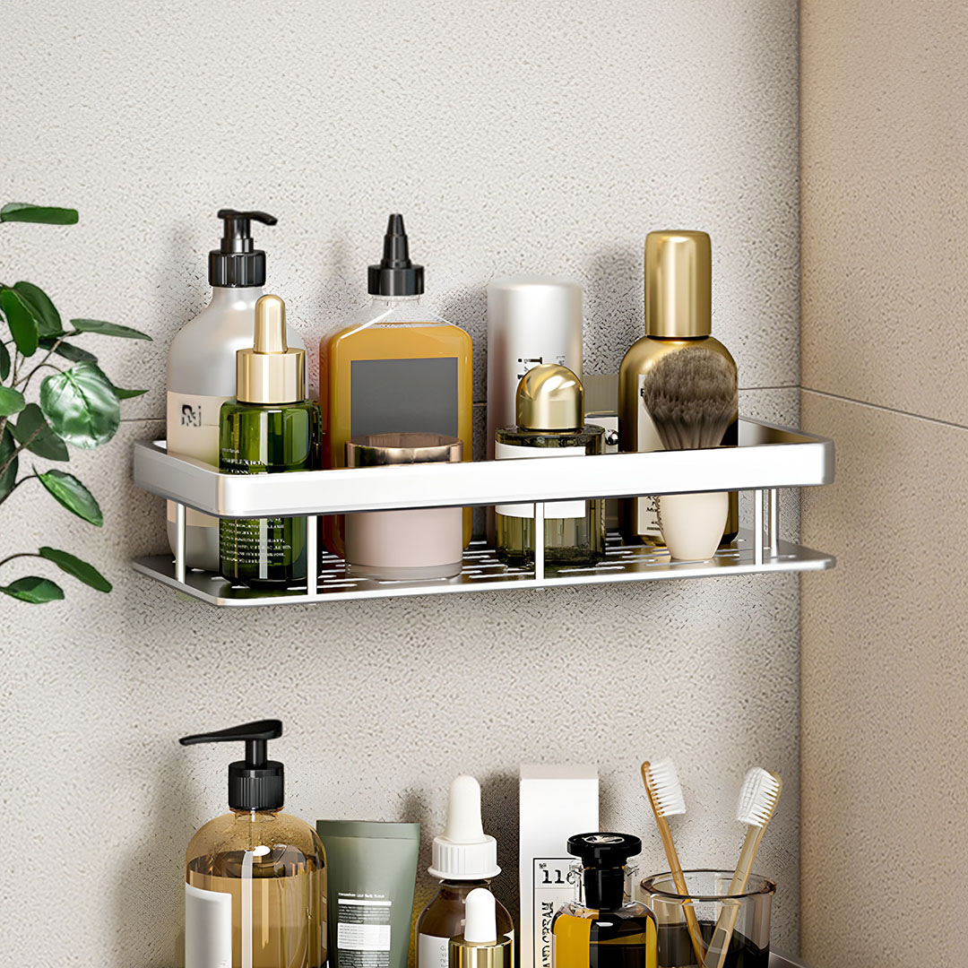 Soga Silver Wall-Mounted Rectangular Bathroom Storage Organiser Space Saving Adhesive Shelf Rack, Home, Bathroom, Bathroom Accessories, Bathroom Storage, ,  - Nz Depot 3