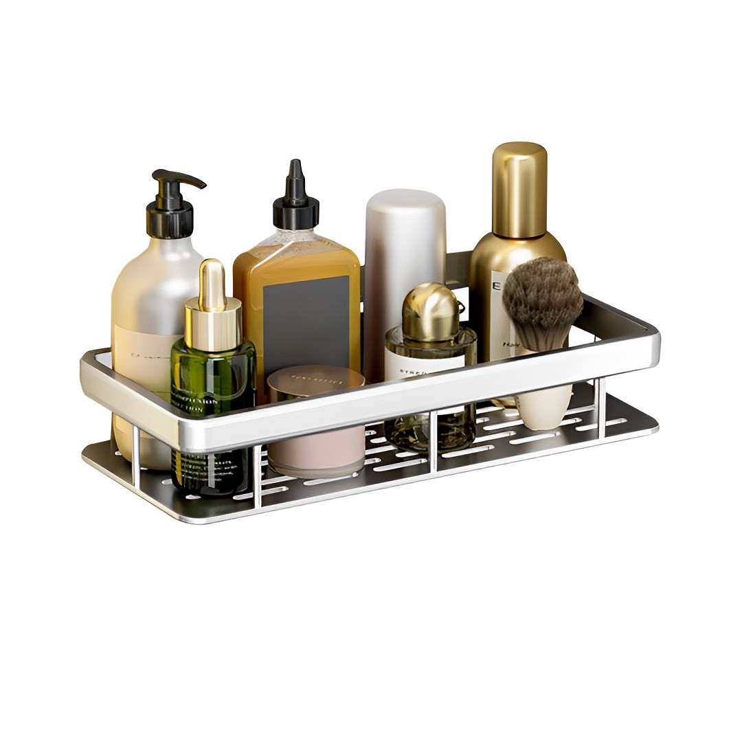 Soga Silver Wall-Mounted Rectangular Bathroom Storage Organiser Space Saving Adhesive Shelf Rack, Home, Bathroom, Bathroom Accessories, Bathroom Storage, ,  - Nz Depot 1