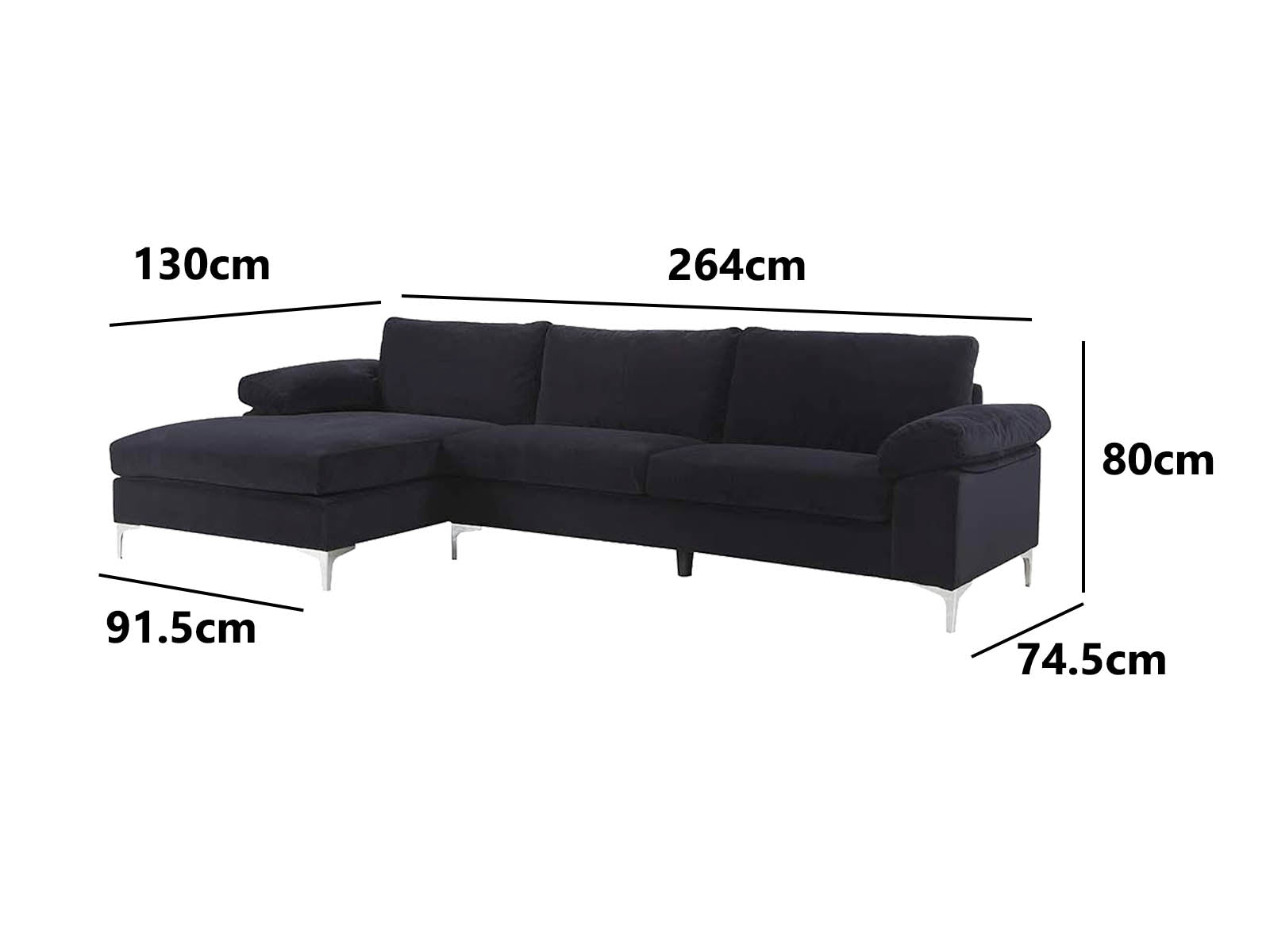 T Ronni Sectional Sofa Velvet Black PR10063 Outdoor Furniture NZ DEPOT 4