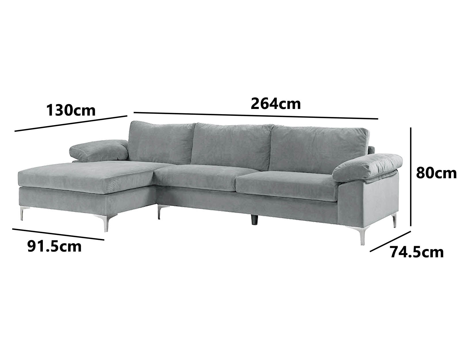 T Ronni Sectional Sofa Velvet Grey Pr10061 Outdoor Furniture Nz Depot 4 - Nz Depot