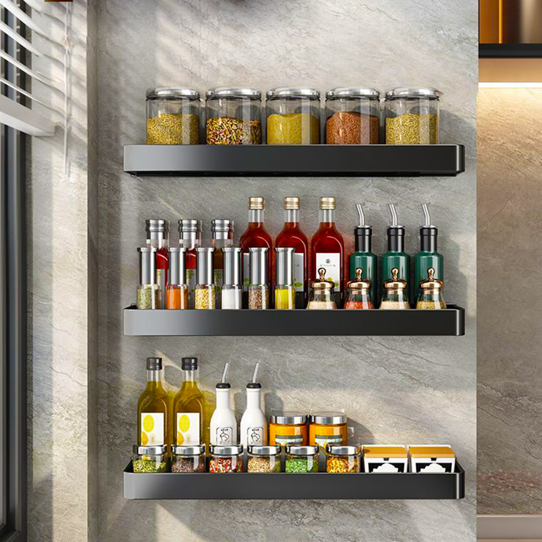 SOGA 2X 32cm Black Wall-Mounted Rectangular Kitchen Spice Storage Organiser Space Saving Condiments Shelf Rack, Kitchen & Dining, Kitchen Storage, Kitchen Organisation, Spice Organisers, ,  - NZ DEPOT 4