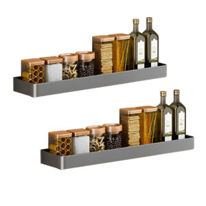 SOGA 2X 32cm Black Wall-Mounted Rectangular Kitchen Spice Storage Organiser Space Saving Condiments Shelf Rack, Kitchen & Dining, Kitchen Storage, Kitchen Organisation, Spice Organisers, ,  - NZ DEPOT 1