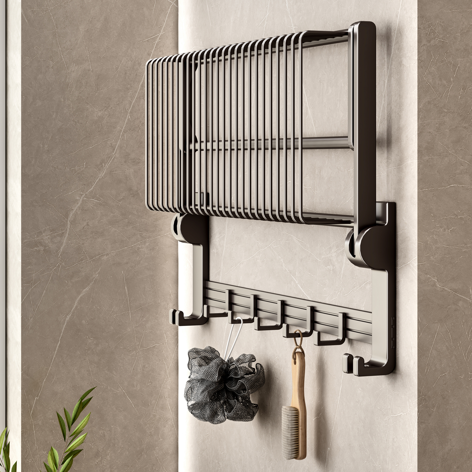 SOGA 2X 61cm Gray Wall-Mounted Double Pole Towel Holder Bathroom Organiser Rail Hanger with Hooks, Home, Bathroom, Bathroom Accessories, Bathroom Storage, ,  - NZ DEPOT 5