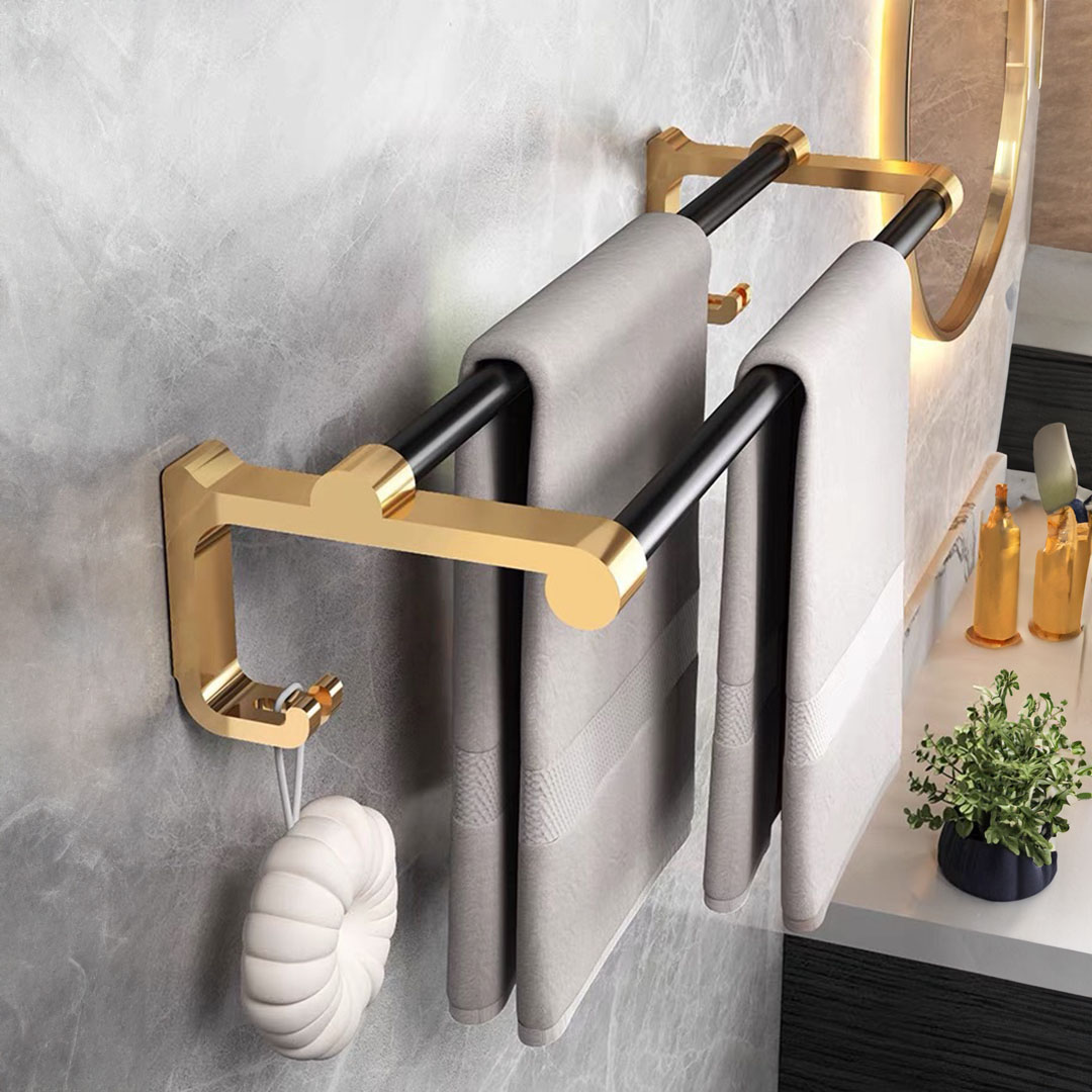 Soga 2X 61Cm Wall-Mounted Double Pole Towel Holder Bathroom Organiser Rail Hanger With Hooks, Home, Bathroom, Bathroom Accessories, Bathroom Storage, ,  - Nz Depot 3