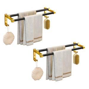 Soga 2X 61Cm Wall Mounted Double Pole Towel Holder Bathroom Organiser Rail Hanger With Hooks Nz Depot - Nz Depot