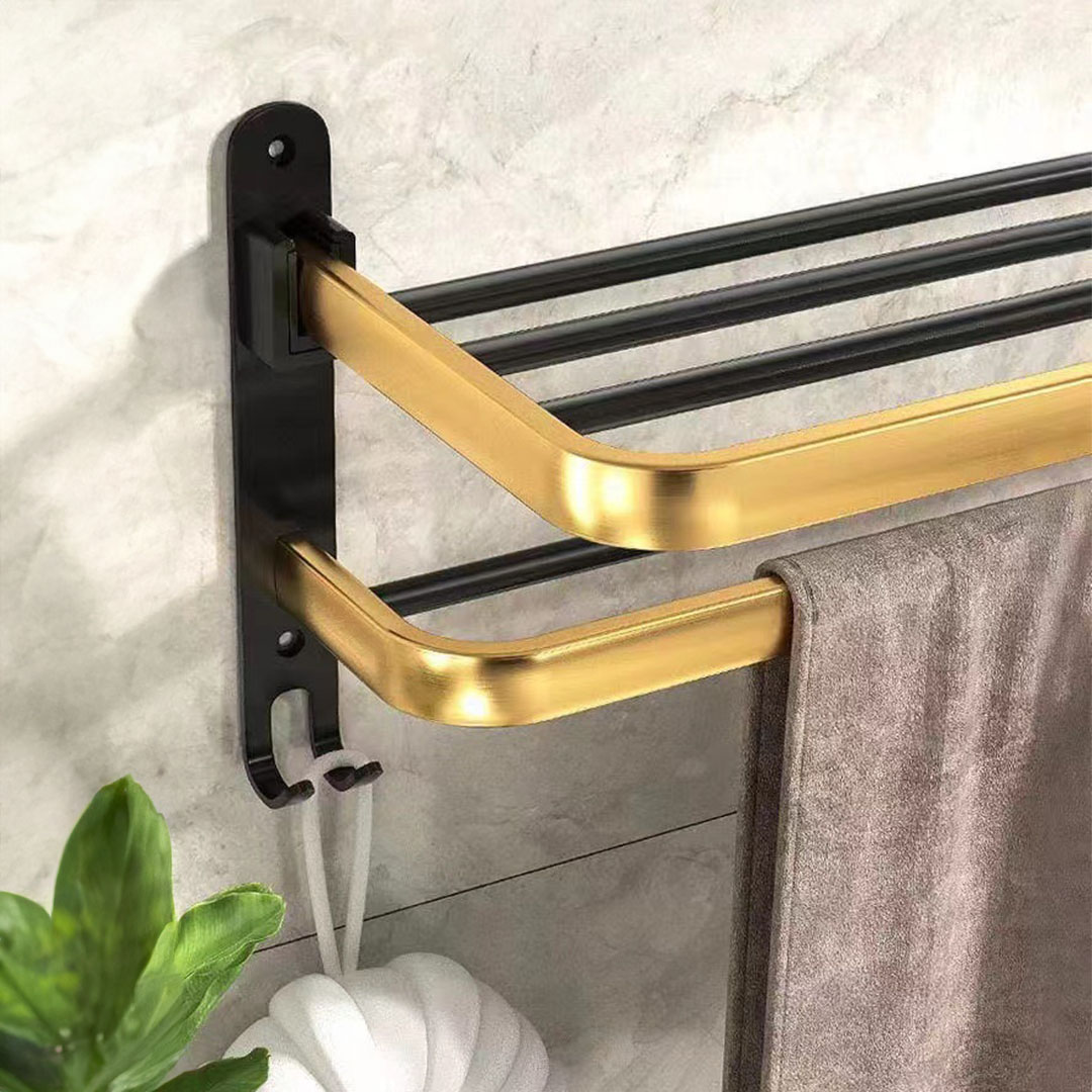 Soga 2X 62Cm Wall-Mounted Double Pole Towel Holder Bathroom Organiser Rail Hanger With Hooks, Home, Bathroom, Bathroom Accessories, Bathroom Storage, ,  - Nz Depot 8