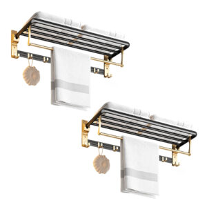 Soga 2X 63Cm Wall Mounted Double Pole Towel Holder Bathroom Organiser Rail Hanger With Hooks Nz Depot - Nz Depot