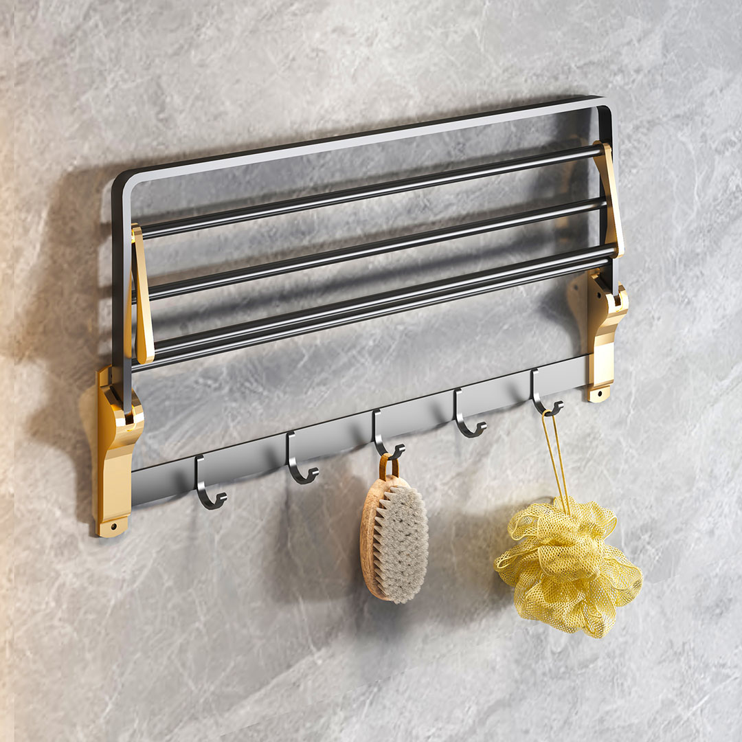 Soga 2X 63Cm Wall-Mounted Double Pole Towel Holder Bathroom Organiser Rail Hanger With Hooks, Home, Bathroom, Bathroom Accessories, Bathroom Storage, ,  - Nz Depot 5