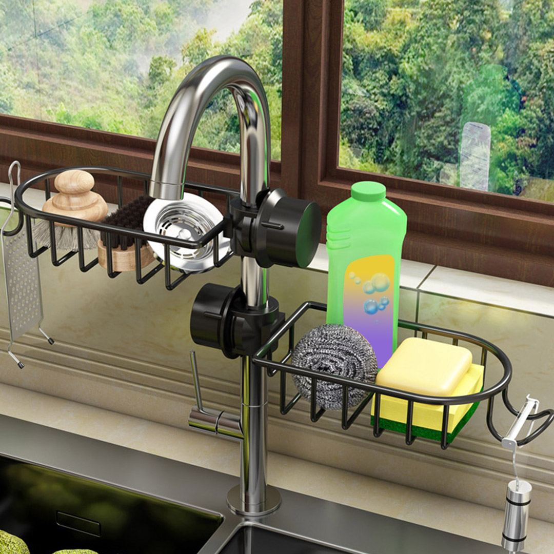 Soga 2X Black Single Kitchen Sink Organiser Faucet Soap Sponge Caddy Rack Storage Drainer, Home, Bathroom, Bathroom Accessories, Bathroom Storage, ,  - Nz Depot 3