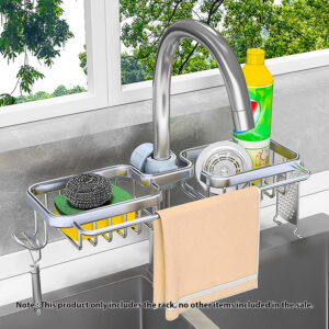 SOGA 2X Silver Kitchen Sink Organiser Faucet Soap Sponge Caddy Rack Drainer with Towel Bar Holder, Home, Bathroom, Bathroom Accessories, Bathroom Storage, ,  - NZ DEPOT 2