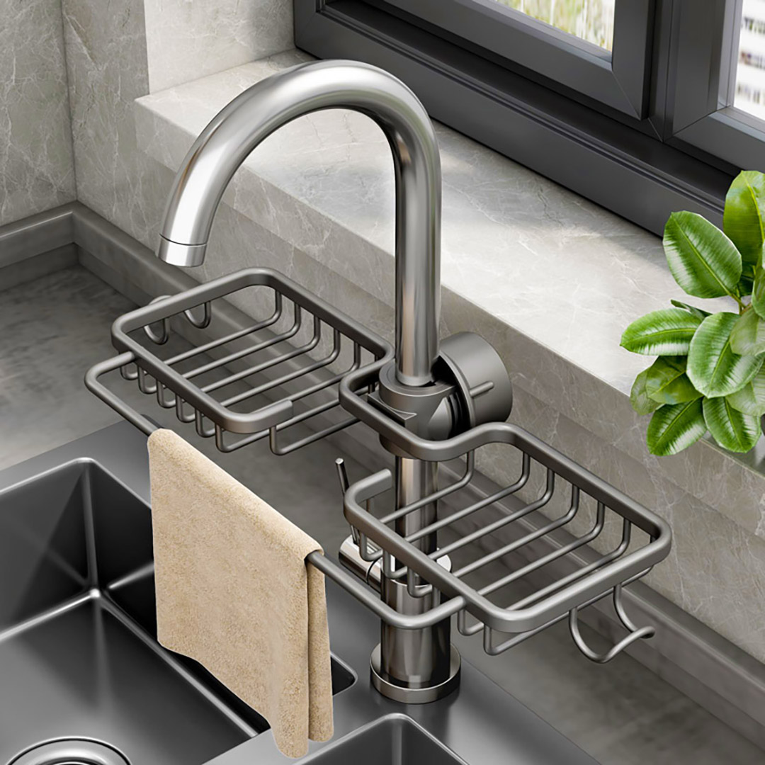 Soga 2Xdark Grey Kitchen Sink Organiser Faucet Soap Sponge Caddy Rack Drainer With Towel Bar Holder, Home, Bathroom, Bathroom Accessories, Bathroom Storage, ,  - Nz Depot 3