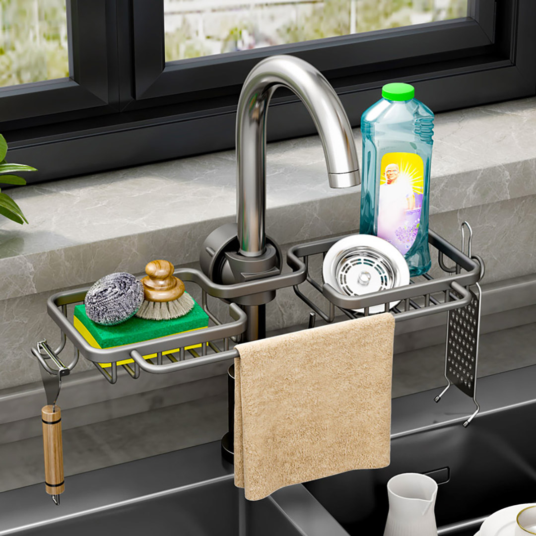 Soga 2Xdark Grey Kitchen Sink Organiser Faucet Soap Sponge Caddy Rack Drainer With Towel Bar Holder, Home, Bathroom, Bathroom Accessories, Bathroom Storage, ,  - Nz Depot 4