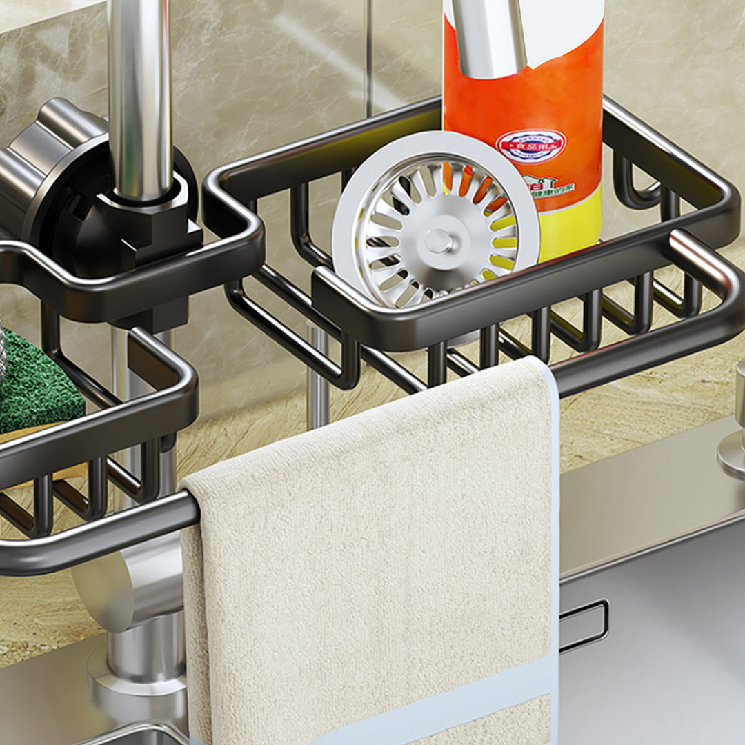 SOGA Black Kitchen Sink Organiser Faucet Soap Sponge Caddy Rack Drainer with Towel Bar Holder, Home, Bathroom, Bathroom Accessories, Bathroom Storage, ,  - NZ DEPOT 7