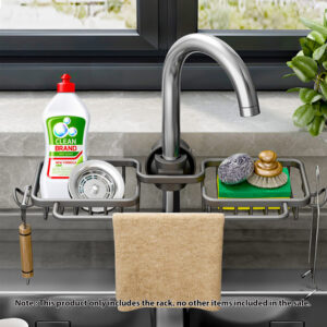 SOGA Dark Grey Kitchen Sink Organiser Faucet Soap Sponge Caddy Rack Drainer with Towel Bar Holder, Home, Bathroom, Bathroom Accessories, Bathroom Storage, ,  - NZ DEPOT 2