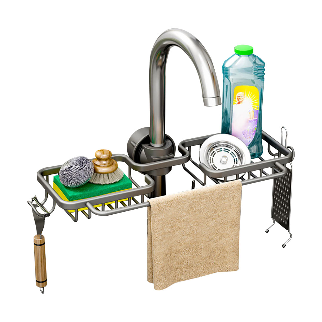 Soga Dark Grey Kitchen Sink Organiser Faucet Soap Sponge Caddy Rack Drainer With Towel Bar Holder, Home, Bathroom, Bathroom Accessories, Bathroom Storage, ,  - Nz Depot 1