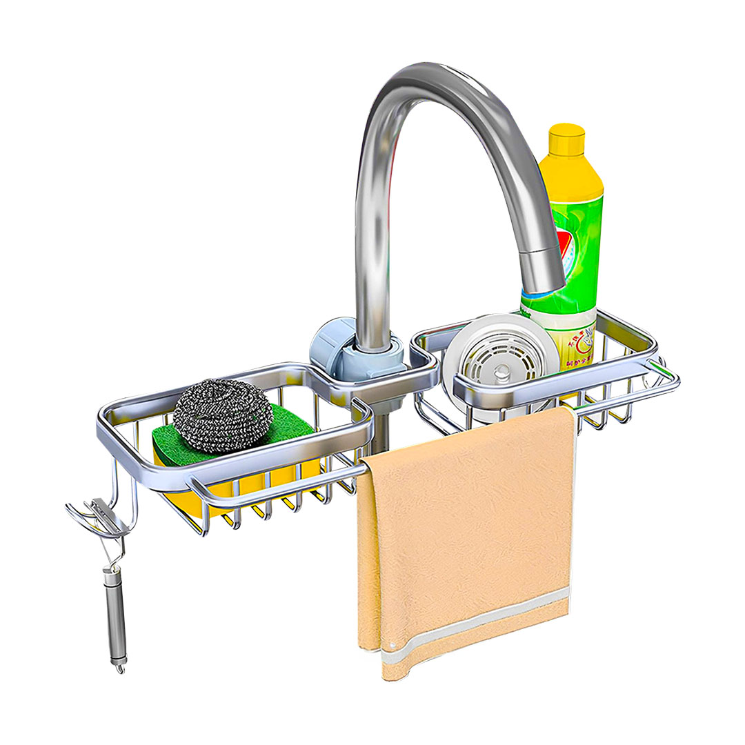 Soga Silver Kitchen Sink Organiser Faucet Soap Sponge Caddy Rack Drainer With Towel Bar Holder, Home, Bathroom, Bathroom Accessories, Bathroom Storage, ,  - Nz Depot 1