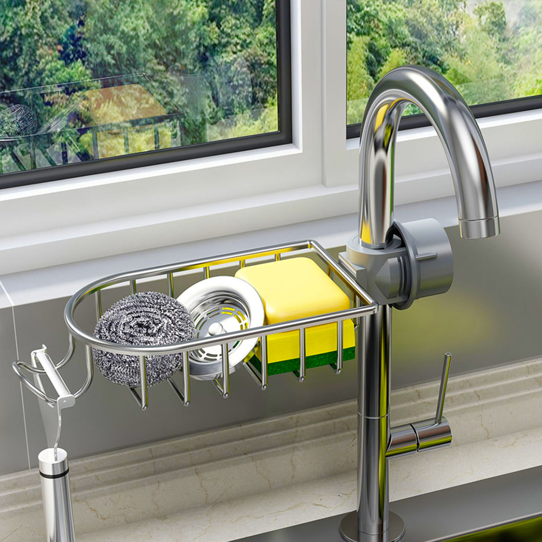 Soga Silver Single Kitchen Sink Organiser Faucet Soap Sponge Caddy Rack Storage Drainer, Home, Bathroom, Bathroom Accessories, Bathroom Storage, ,  - Nz Depot 2