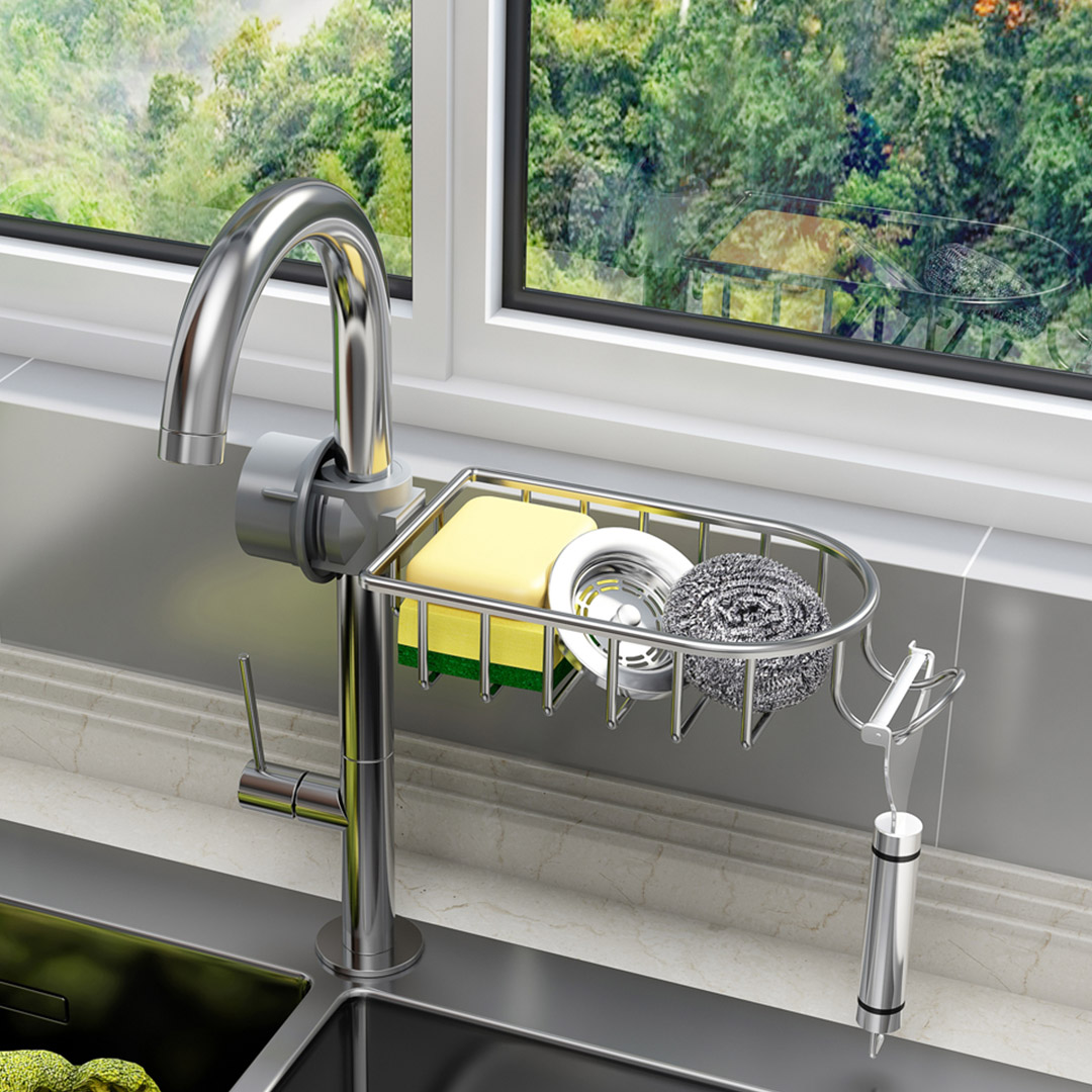 Soga Silver Single Kitchen Sink Organiser Faucet Soap Sponge Caddy Rack Storage Drainer, Home, Bathroom, Bathroom Accessories, Bathroom Storage, ,  - Nz Depot 3