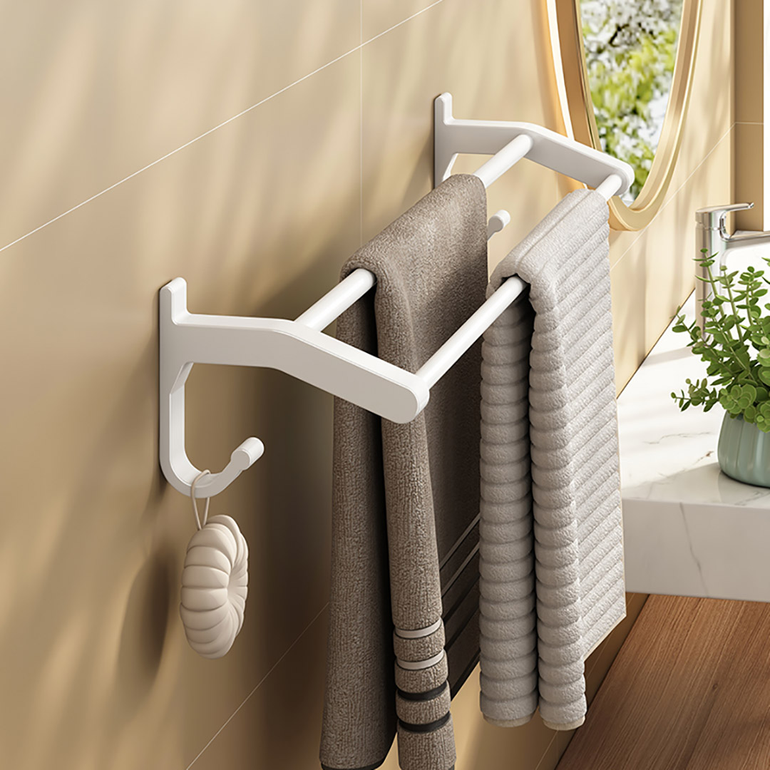 Soga 2X 52Cm White Wall-Mounted Double Pole Towel Holder Bathroom Organiser Rail Hanger With Hooks, Home, Bathroom, Bathroom Accessories, Bathroom Storage, ,  - Nz Depot 3