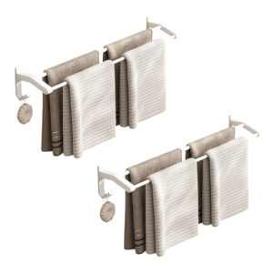 SOGA 2X 52cm White Wall-Mounted Double Pole Towel Holder Bathroom Organiser Rail Hanger with Hooks, Home, Bathroom, Bathroom Accessories, Bathroom Storage, ,  - NZ DEPOT 1