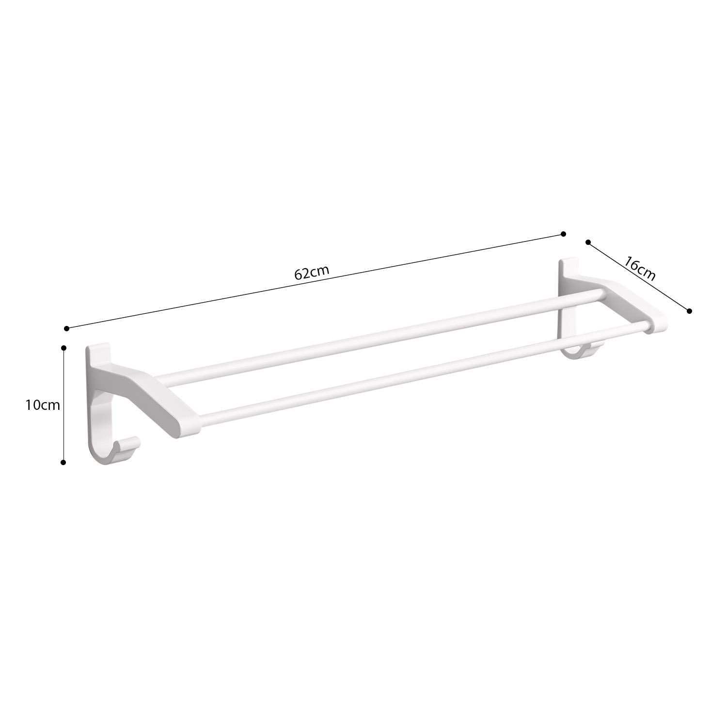 Soga 2X 62Cm White Wall-Mounted Double Pole Towel Holder Bathroom Organiser Rail Hanger With Hooks, Home, Bathroom, Bathroom Accessories, Bathroom Storage, ,  - Nz Depot 6