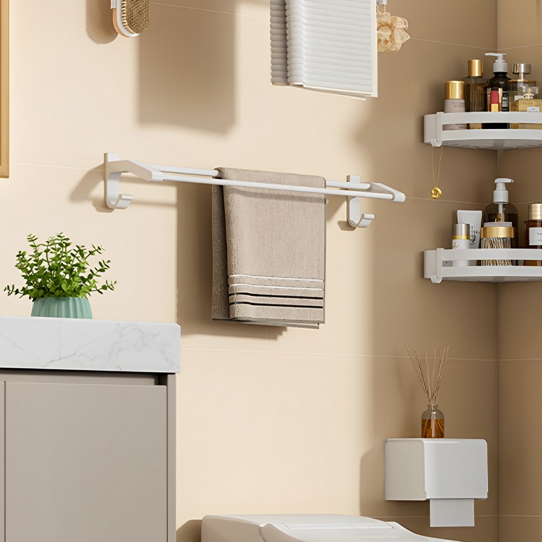 Soga 2X 62Cm White Wall-Mounted Double Pole Towel Holder Bathroom Organiser Rail Hanger With Hooks, Home, Bathroom, Bathroom Accessories, Bathroom Storage, ,  - Nz Depot 8