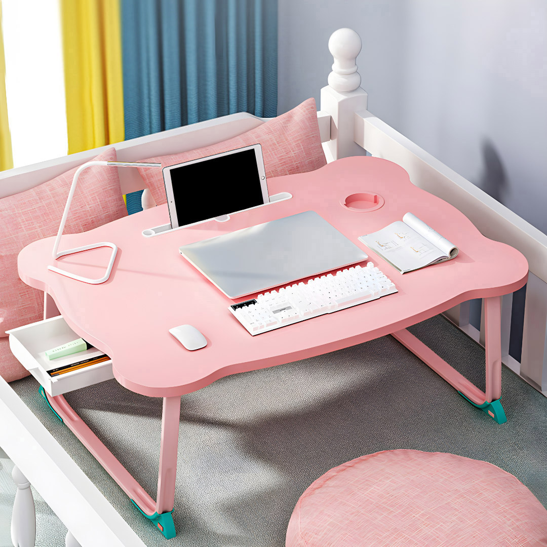 SOGA 2X Pink Portable Bed Table Adjustable Folding Mini Desk With Mini Drawer and Cup-Holder Home Decor, Desks & Computer Tables, , , , ,  - NZ DEPOT 3