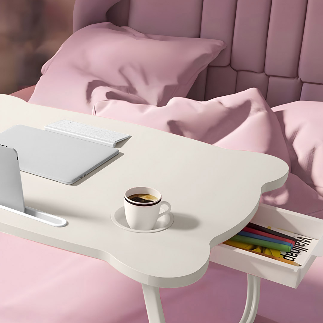 Soga 2X White Portable Bed Table Adjustable Folding Mini Desk With Mini Drawer And Cup-Holder Home Decor, Desks &Amp; Computer Tables, , , , ,  - Nz Depot 5