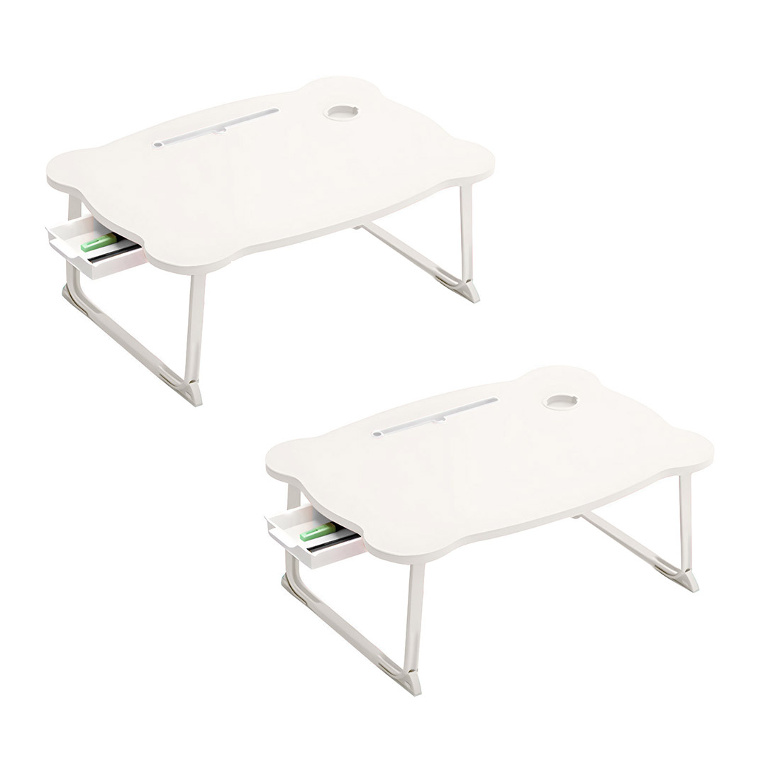 Soga 2X White Portable Bed Table Adjustable Folding Mini Desk With Mini Drawer And Cup-Holder Home Decor, Desks &Amp; Computer Tables, , , , ,  - Nz Depot 1