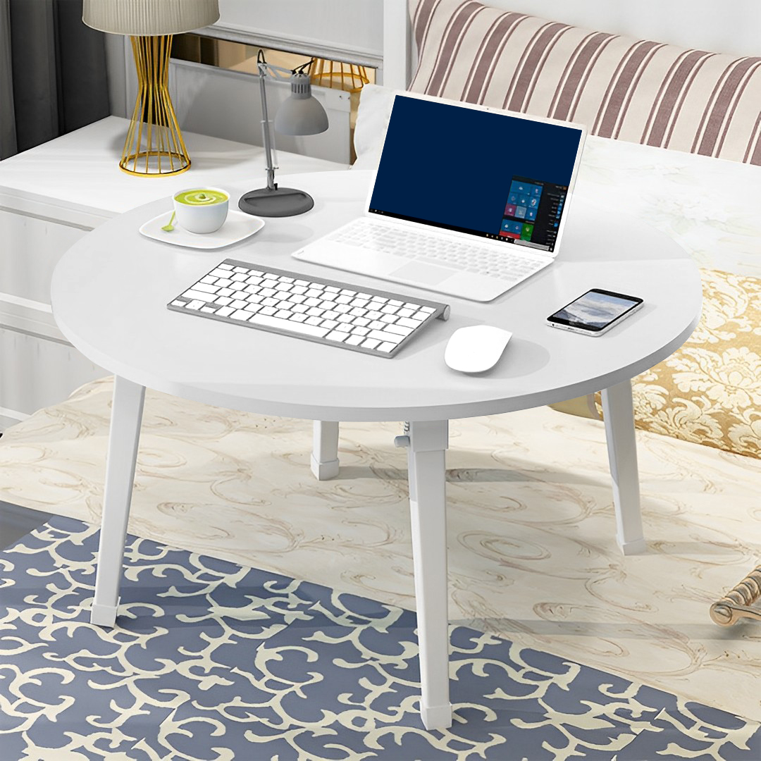 SOGA 2X White Portable Floor Table Small Round Space-Saving Mini Desk Home Decor, Desks & Computer Tables, , , , ,  - NZ DEPOT 3