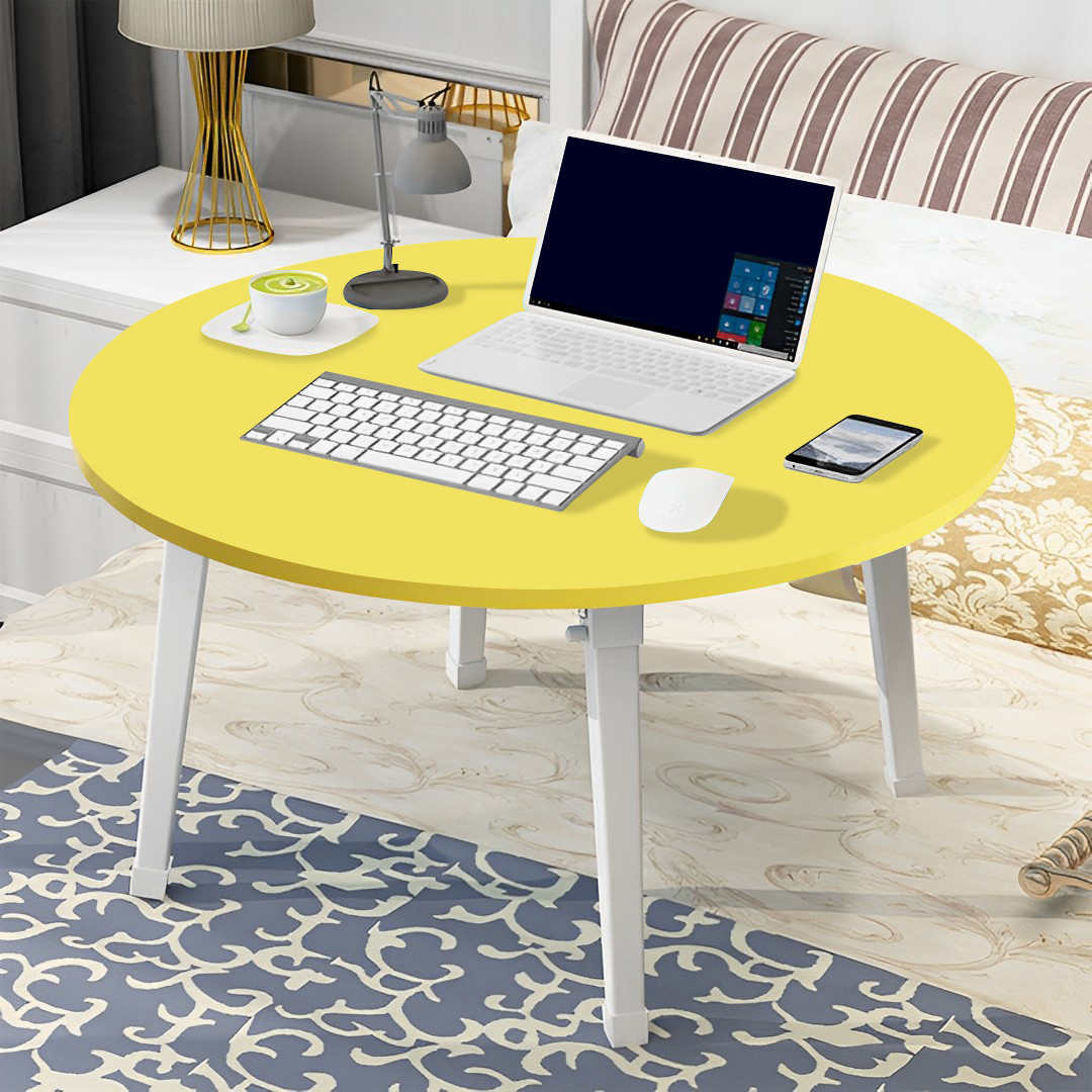 Soga 2X Yellow Portable Floor Table Small Round Space-Saving Mini Desk Home Decor, Desks &Amp; Computer Tables, , , , ,  - Nz Depot 3