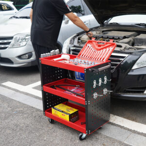 SOGA 3 Tier Tool Storage Cart Portable Service Utility Heavy Duty Mobile Trolley with Hooks Red, Garden, Tools & Hardware, Garage Storage & Organisation, Tool Organisers, , ,  - NZ DEPOT 2