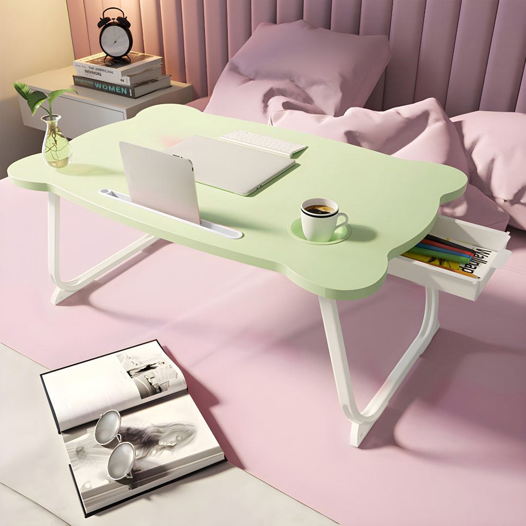 SOGA Green Portable Bed Table Adjustable Folding Mini Desk With Mini Drawer and Cup-Holder Home Decor, Desks & Computer Tables, , , , ,  - NZ DEPOT 2