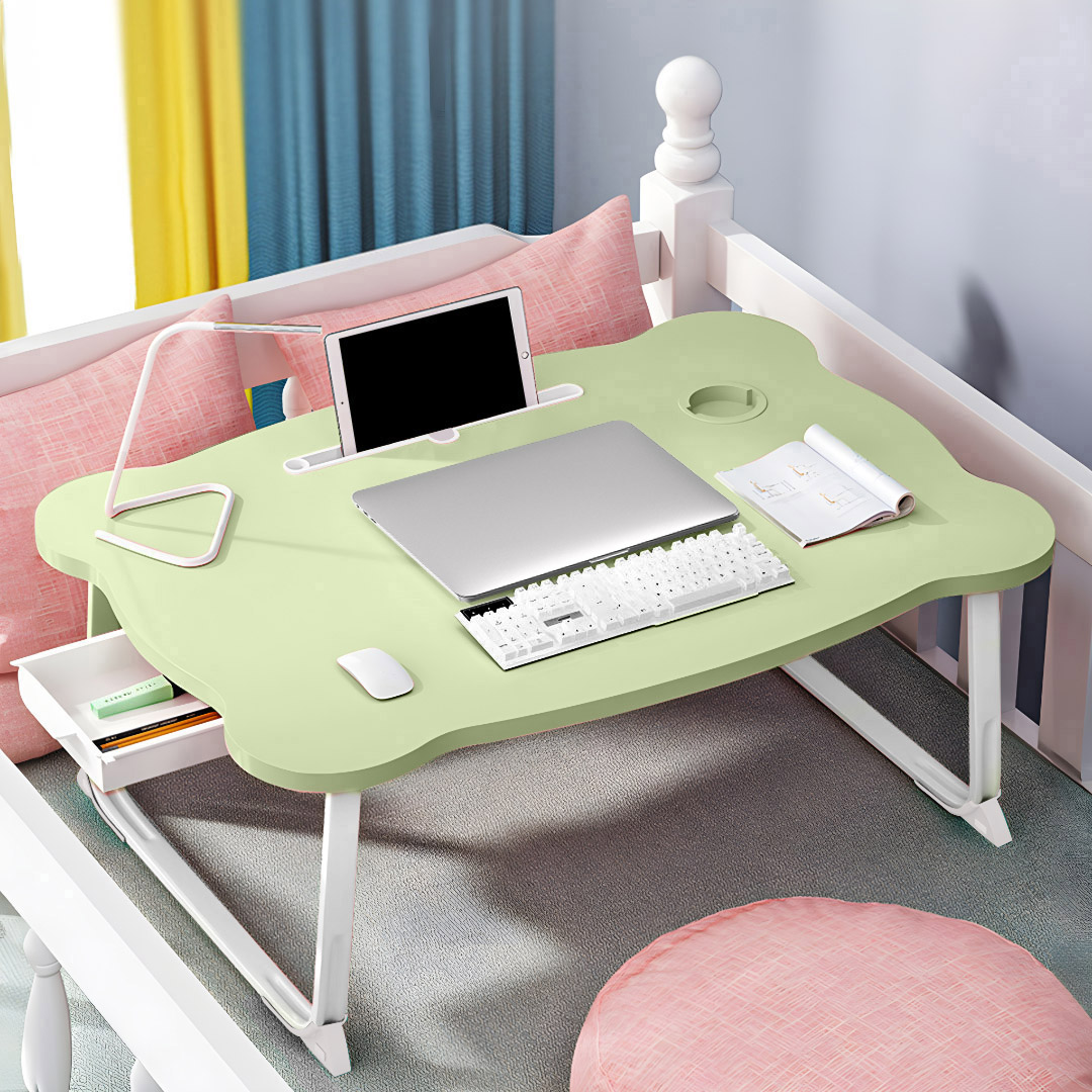 SOGA Green Portable Bed Table Adjustable Folding Mini Desk With Mini Drawer and Cup-Holder Home Decor, Desks & Computer Tables, , , , ,  - NZ DEPOT 3