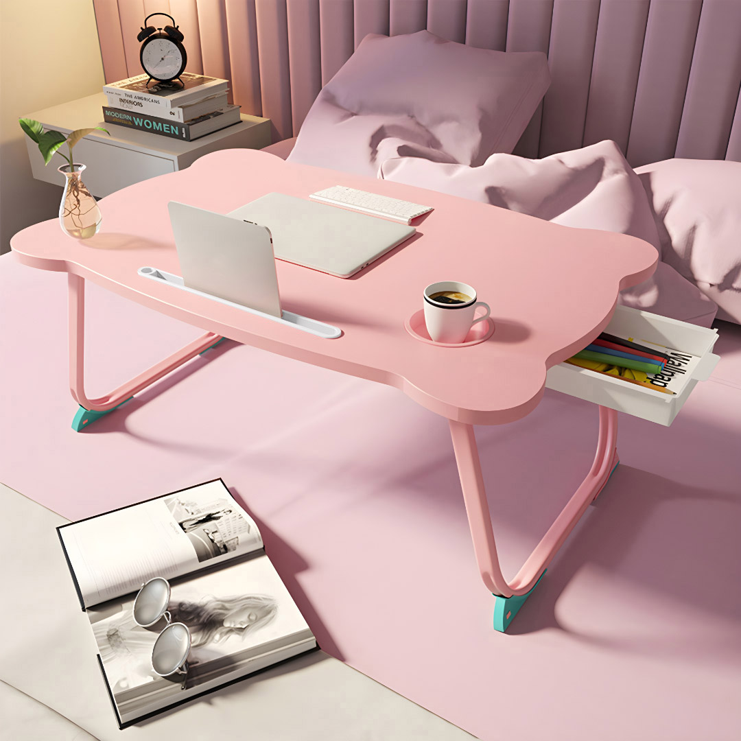 Soga Pink Portable Bed Table Adjustable Folding Mini Desk With Mini Drawer And Cup-Holder Home Decor, Desks &Amp; Computer Tables, , , , ,  - Nz Depot 2