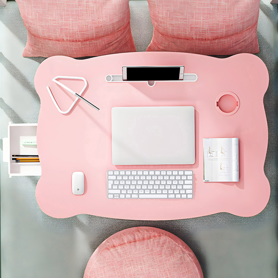 Soga Pink Portable Bed Table Adjustable Folding Mini Desk With Mini Drawer And Cup-Holder Home Decor, Desks &Amp; Computer Tables, , , , ,  - Nz Depot 4