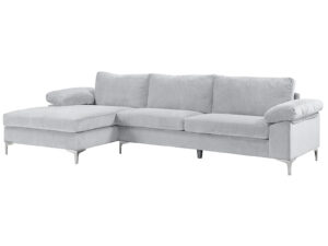 Ds T New Ronni Sectional Sofa With Left Chaise Velvet Grey Pr12677 Sofas Sectionals Sofa Beds Nz Depot - Nz Depot