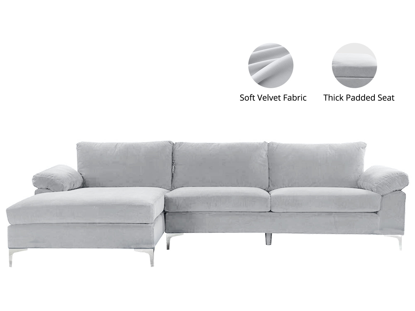 Ds T New Ronni Sectional Sofa With Left Chaise Velvet Grey Pr12677 Sofas Sectionals Sofa Beds Nz Depot 4 - Nz Depot