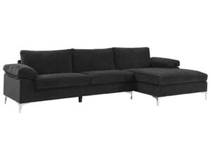 Ds T New Ronni Sectional Sofa With Right Chaise Velvet Black Pr12682 Sofas Sectionals Sofa Beds Nz Depot - Nz Depot