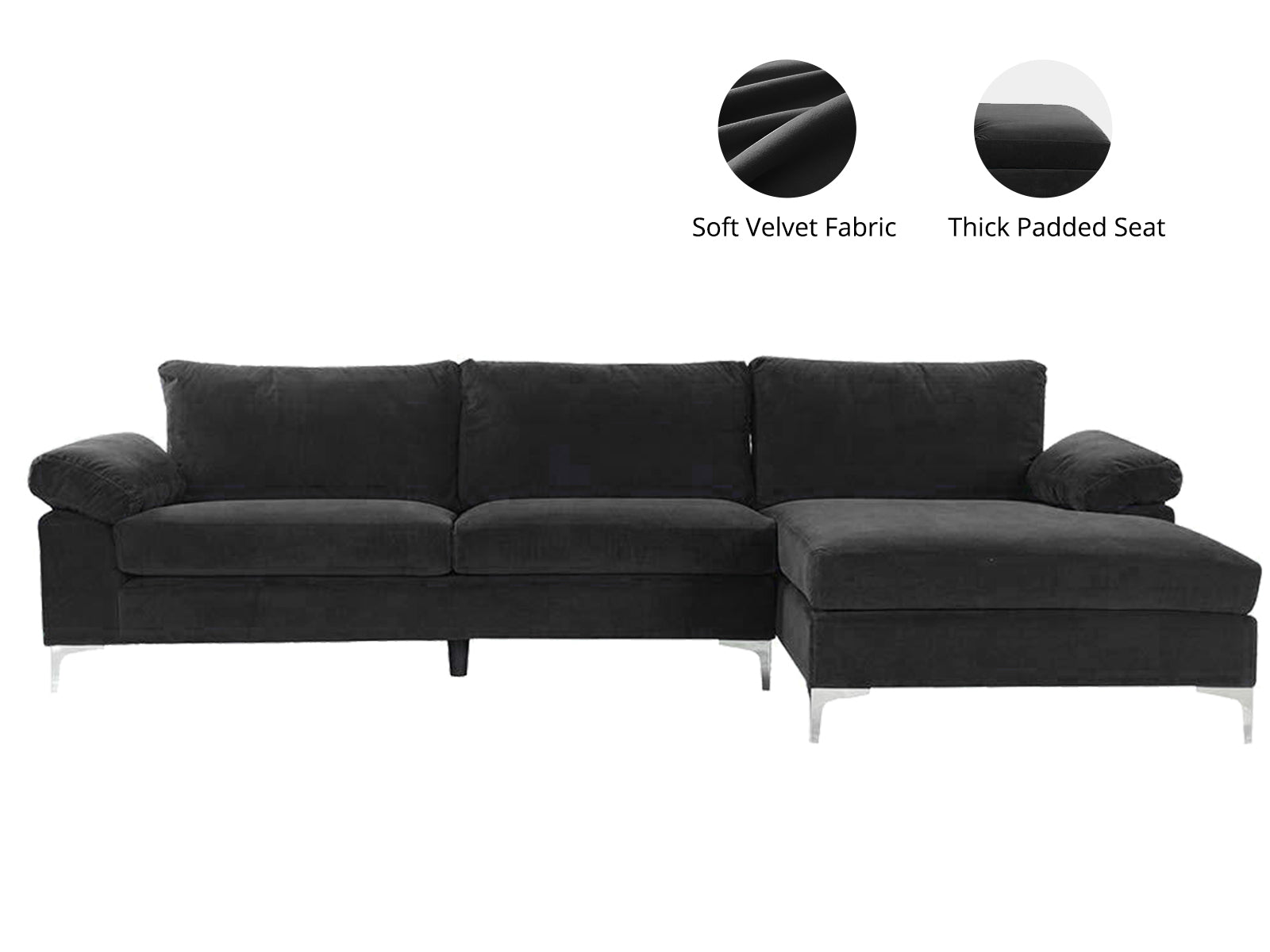 Ds T New Ronni Sectional Sofa With Right Chaise Velvet Black Pr12682 Sofas Sectionals Sofa Beds Nz Depot 4 - Nz Depot