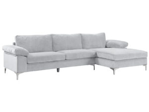 Ds T New Ronni Sectional Sofa With Right Chaise Velvet Grey Pr12680 Sofas Sectionals Sofa Beds Nz Depot - Nz Depot